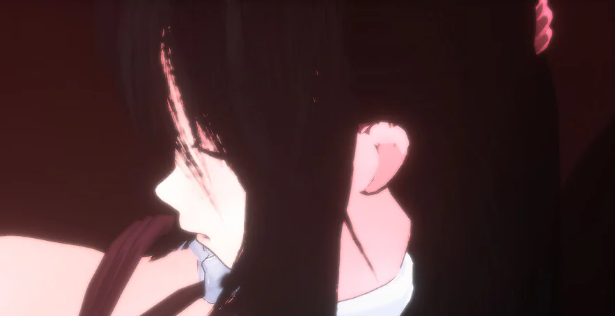 暖红灯光下，黑发女教师的侧脸近景
